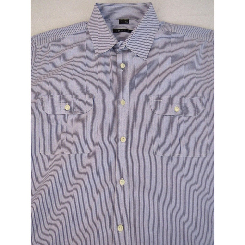 Theory Mens Size L Blue Stripe‎ Shirt Double Pockets